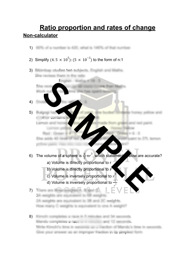 GCSE Maths Ratio, Proportion and Rates of change worksheet