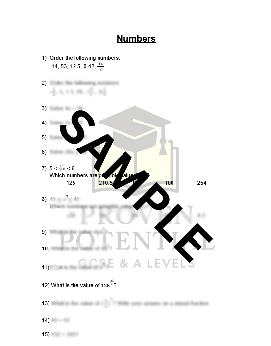GCSE Maths Numbers Worksheet