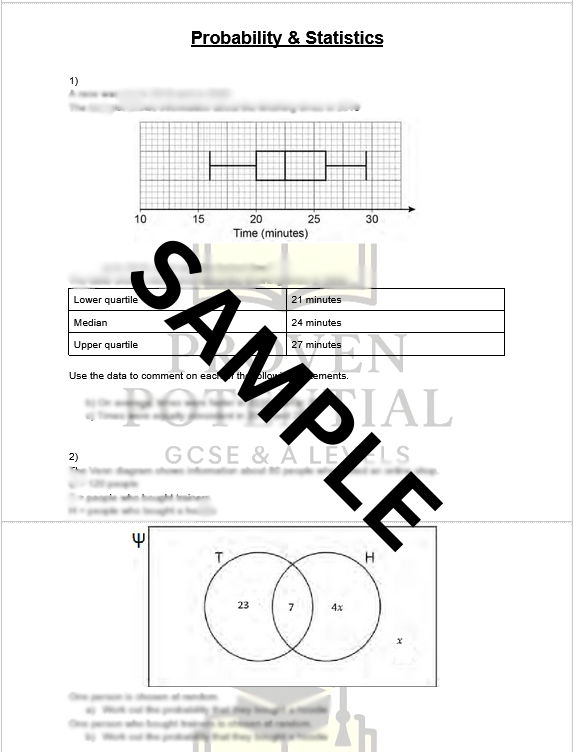 GCSE Maths Probability and Statistics worksheet